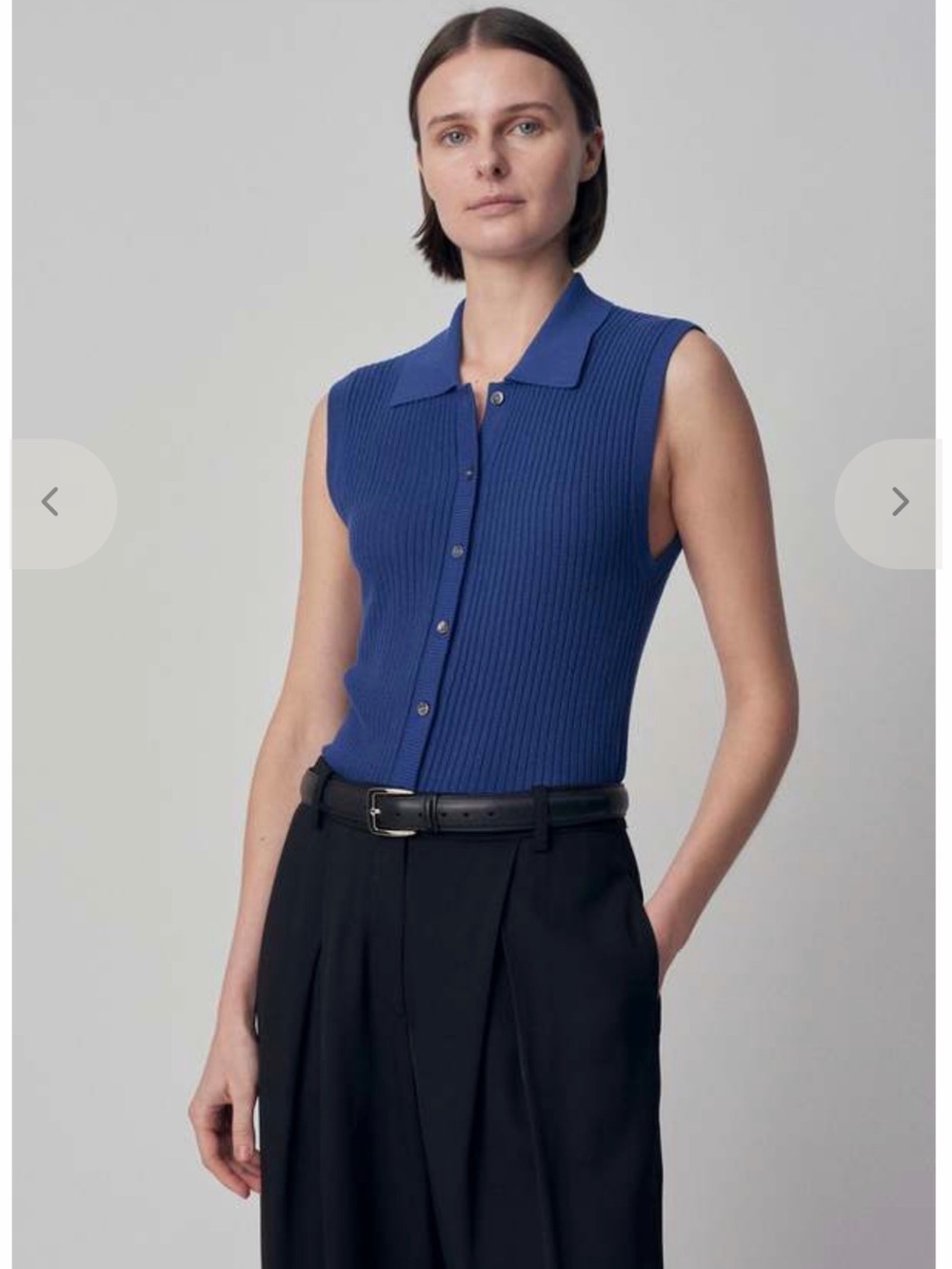 CO Sleeveless Ribbed Button-Front Tank in Royal Blue 100% silk